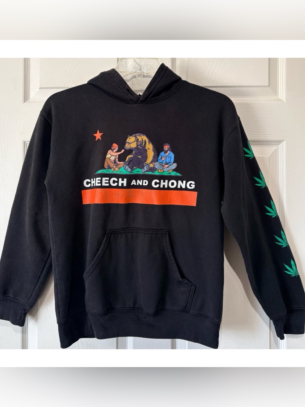 Cheech & Chong Cali republic bear 420 black graphic Unisex hoodie~Small